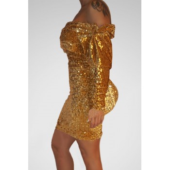 Gold Sequin Off Shoulder Club Dress Blue